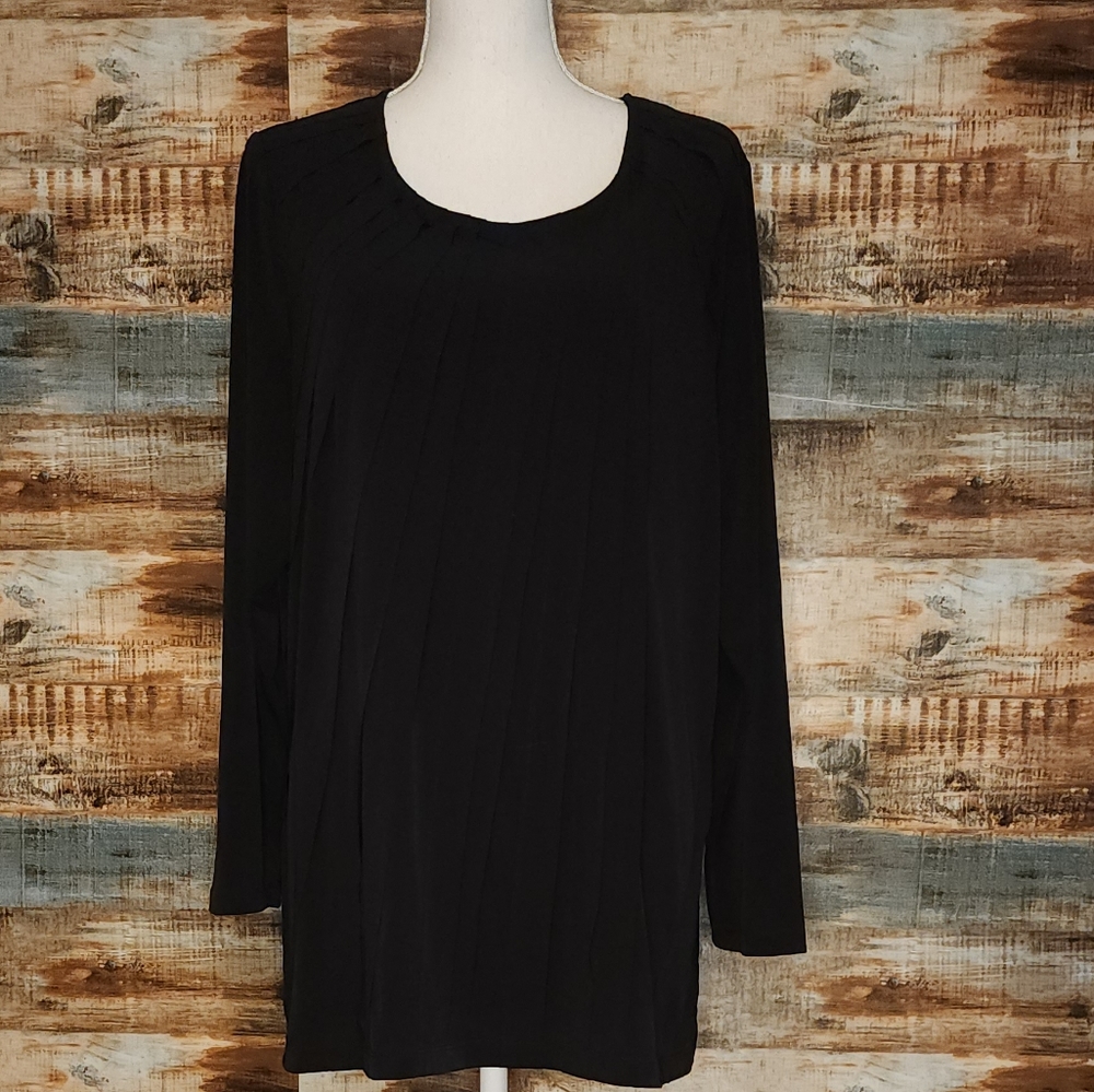 Catherines Added Dimensions Black Pleated Blouse 0X